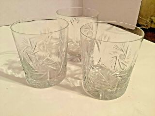 Set Of 3 Vintage Crystal Pinwheel Cut Glass Tumbler Rocks Glasses