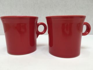 2 Hlc Fiestaware Red Cup Mug Round Finger Hole Script Maker Mark