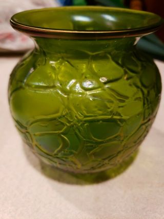 Loetz iridescent Green Art Glass Vase with Textured Surface 2