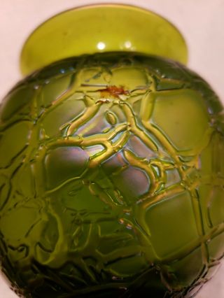 Loetz iridescent Green Art Glass Vase with Textured Surface 6