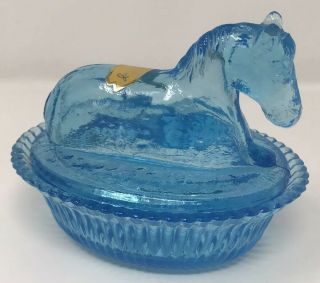 Rare Blue Recumbent Horse On Nest,  John E.  Kemple Glassworks,  Kenova,  Wv