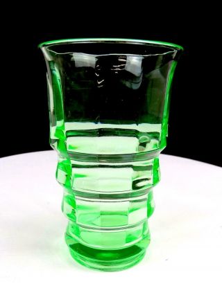 Paden City Glass 191 Party Line Green Vaseline 5 1/4 " Tumbler 1928 -