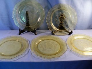 5 Federal Glass Patrician Spoke Amber Depression Glass Dinner Plates 11 " Wide