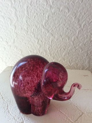 Elephant Trunk Up - Red Cranberry Speckled Mottled Glass Paperweight