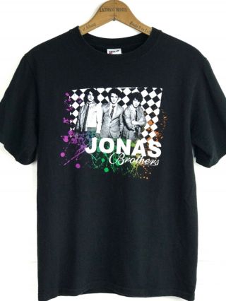 Jonas Brothers Size S Black Cotton Graphic 2008 The Burning Up Tour T Shirt Tee