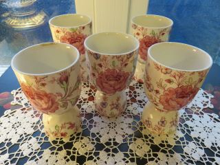 Set Of Five Vintage Johnson Brothers England Rose Chintz Double Egg Cups Vgc