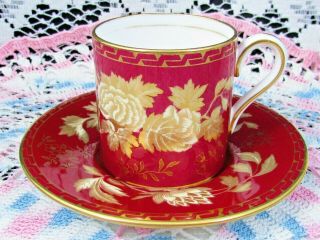 Wedgewood Tonquin Ruby Red Gold Gilt Floral Can Style Cup And Saucer