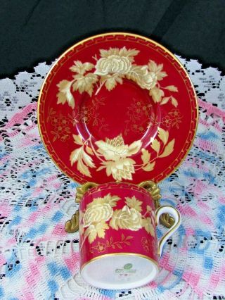 WEDGEWOOD TONQUIN RUBY RED GOLD GILT FLORAL CAN STYLE CUP AND SAUCER 2