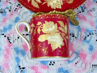 WEDGEWOOD TONQUIN RUBY RED GOLD GILT FLORAL CAN STYLE CUP AND SAUCER 4