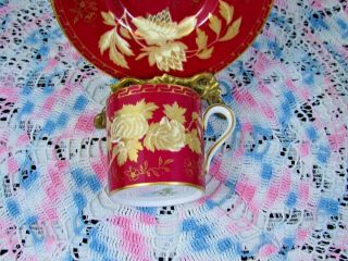 WEDGEWOOD TONQUIN RUBY RED GOLD GILT FLORAL CAN STYLE CUP AND SAUCER 6