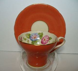 Lovely Aynsley Bone China Tea Cup & Saucer Morning Glory Blue & Pink