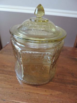 Vintage Patrician Spoke Depression Glass Biscuit Cookie Jar Amber