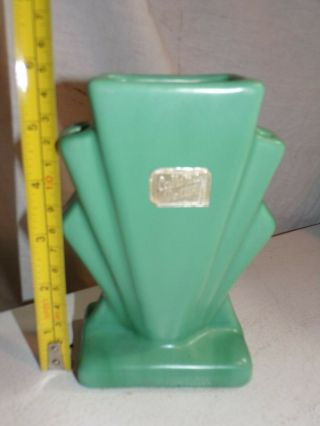 Vintage Antique Caliente Pottery Vase,  Green Art Deco 2