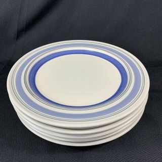 Pfaltzgraff Rio Stoneware Set Of 5 Dinner Plates Blue Bands Made In Mexico
