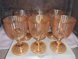 Set 6 Vintage Iris And Herringbone Iridescent 4 " Goblets Wine Cordials Marigold