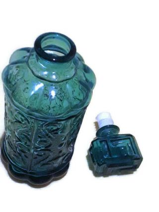 Vintage Empoli Italian Glass Blue Turquiose Decanter Genie Bottle Scroll Desine