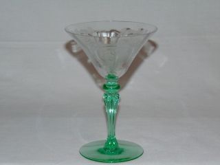 Vintage Antique Art Deco Vaseline Green Depression Glass Wine Goblet Cameo