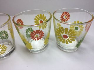 Vintage Hazel Atlas Jelly Sour Cream Set Of 4 Glasses Daisys Yellow Orange Green