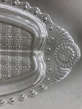 Antique Hobnail Clear Glass Scalloped Divided Oval Plate Relish Candy Dish 2