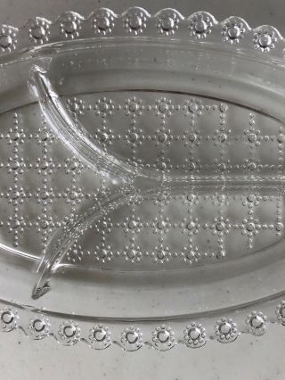Antique Hobnail Clear Glass Scalloped Divided Oval Plate Relish Candy Dish 3