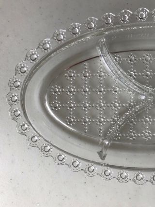 Antique Hobnail Clear Glass Scalloped Divided Oval Plate Relish Candy Dish 4