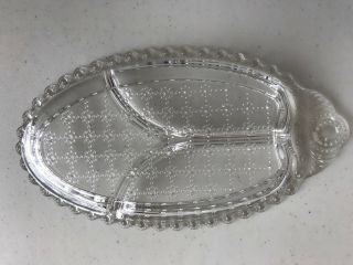Antique Hobnail Clear Glass Scalloped Divided Oval Plate Relish Candy Dish 5