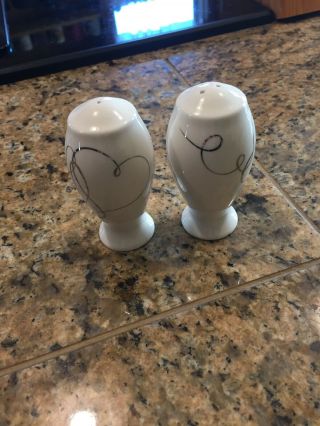 Mikasa Love Story Salt And Pepper Shakers Silver Wedding Gift Fine China