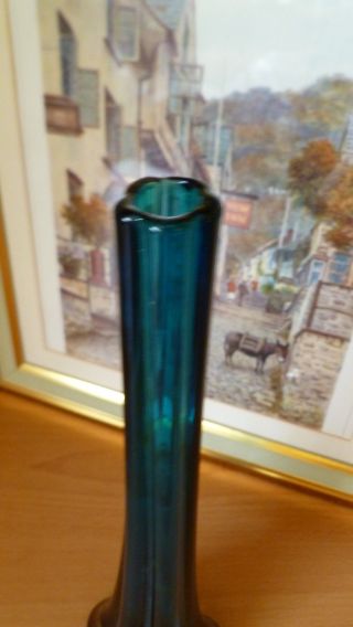 VINTAGE MURANO ART GLASS RIBBED VASE IN TEAL BLUE 3