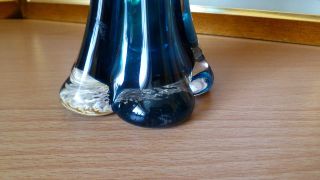 VINTAGE MURANO ART GLASS RIBBED VASE IN TEAL BLUE 4