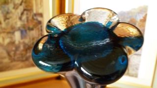 VINTAGE MURANO ART GLASS RIBBED VASE IN TEAL BLUE 5