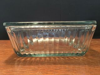 Vintage 1932 Anchor Hocking Square Clear Glass Ribbed Refrigerator Dish w/ Lid 3