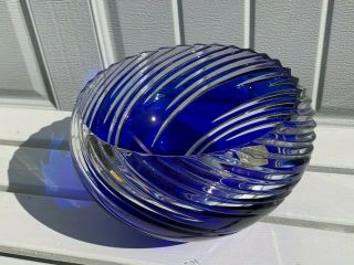 Mikasa Crystal Tempest Cobalt Blue Cut To Clear Large Rose Bowl W.  Germany - Euc