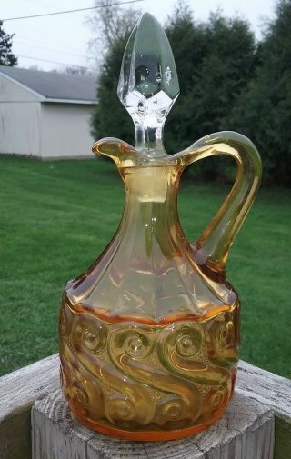 Vintage Fenton L G Wright Glass Amber Cruet S - Repeat Pattern