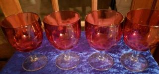 4 Bartlett Collins Ruby Red Glass Dot Thumbprint Water Beer Goblets Glasses