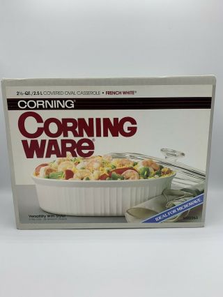 Corning Ware Oval Casserole Dish W/lid - 2.  5qt - French White - Orig.  Box