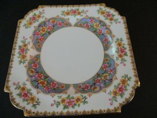 Set Of 2 Antique Aynsley Porcelain Square Luncheon Plates - Floral Pattern - 1920 