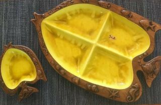 Vintage Treasure Craft Usa Large Sectioned Fish Platter And Smaller Tray Mcm