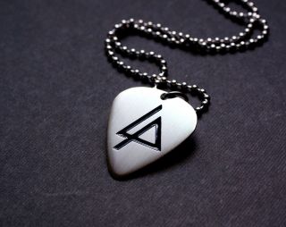 Handmade Etched Nickel Silver Linkin Park Guitar Pick Necklace - Donation