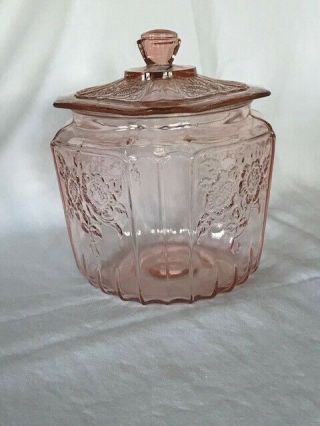 Mayfair Open Rose Pink Depression Glass Cookie Jar & Lid