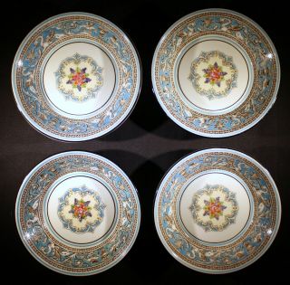 4 Vintage Wedgwood China Berry Bowls - Florentine Turquoise Pattern