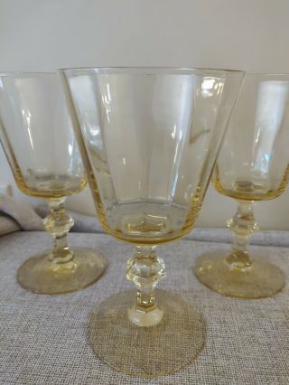 Vintage STRAIGHT RIBBED OPTIC YELLOW TOPAZ Water Goblets SET/5 Depression Glass 2
