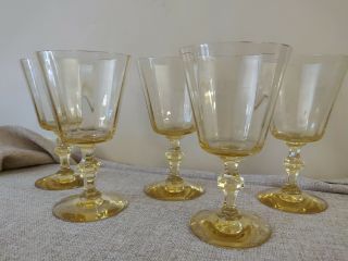 Vintage STRAIGHT RIBBED OPTIC YELLOW TOPAZ Water Goblets SET/5 Depression Glass 4