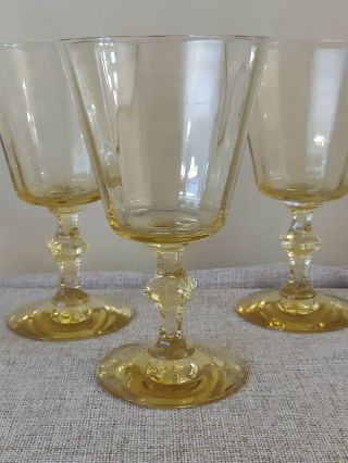 Vintage STRAIGHT RIBBED OPTIC YELLOW TOPAZ Water Goblets SET/5 Depression Glass 5
