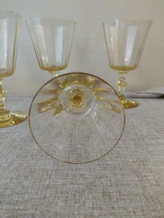 Vintage STRAIGHT RIBBED OPTIC YELLOW TOPAZ Water Goblets SET/5 Depression Glass 7