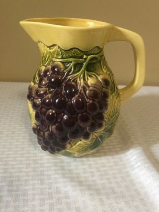 Vintage Ceramic Hand Painted Pitcher Made In Italy By Ancora Grape Design 9”