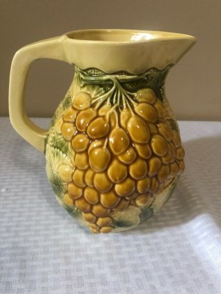 Vintage Ceramic Hand Painted Pitcher Made in Italy by Ancora Grape Design 9” 3
