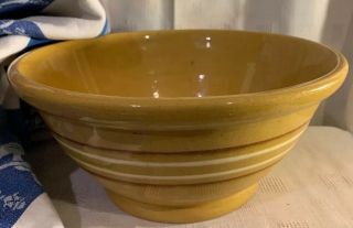 Antique Stoneware Yellow Ware Mixing Bowl Primitive Farm Kitchen Banded