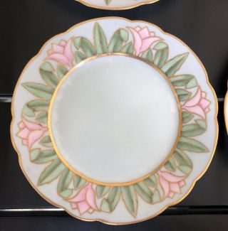 Vtg Set (6) Limoges France Water Lily Plate Hand Painted Pink Flowers 2
