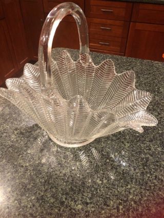 Vintage Clear Crystal Glass Basket Square With Applied Handle