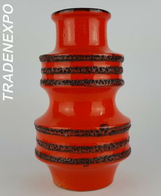 1970s Vintage Scheurich Keramik Orange Pagode Vase West German Pottery Fat Lava